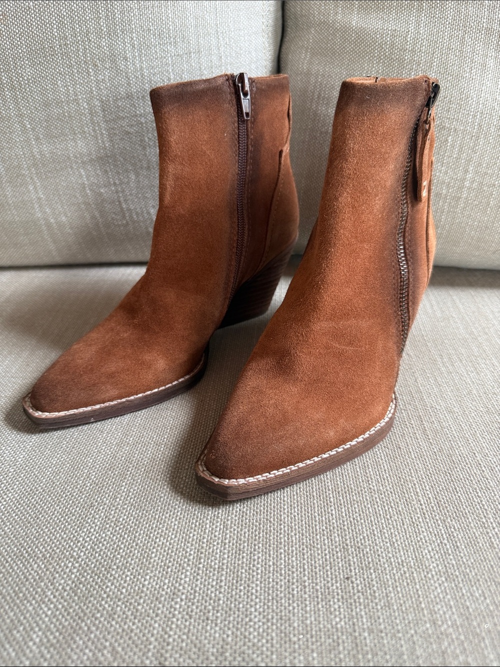 Zodiac Rust Brown Suede Ankle Booties with Side Zip